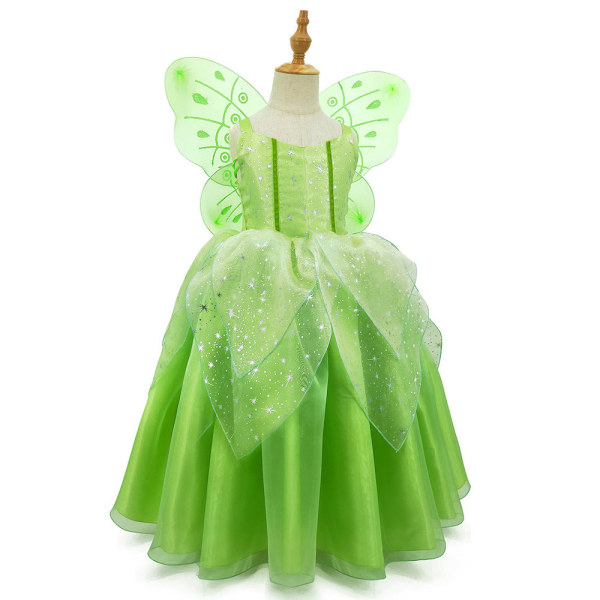 Cosplay Piger Fest Inspireret Klokkeblomst Grøn Fe Prinsesse Kjole Kostumer med Vinger Sæt Flower crown One Size
