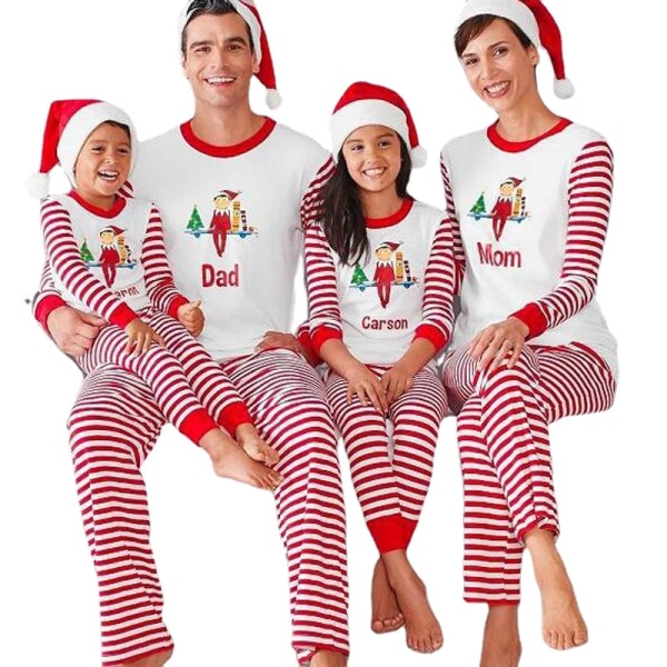 Julpyjamas Matchande familjepyjamas Vinter Varm Barn Vuxen Söt tomte Brevtryck Pyjamasset Sovkläder Nattkläder KID L