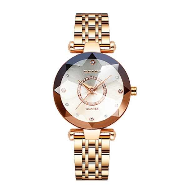 Ocean Heart Märke Stjärnklar Himmel Diamantyta Ljus Multi-Yta Glas Massivt Stålarmband Dam Vattentät Klocka Rose gold white noodles