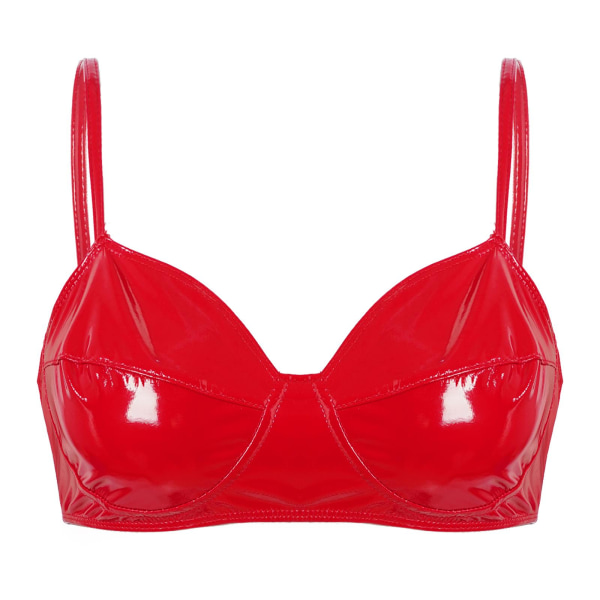 Dam Wetlook Faux Läder Spaghetti Straps Trådfria No Pad BH Top Raves Wear Red 5XL