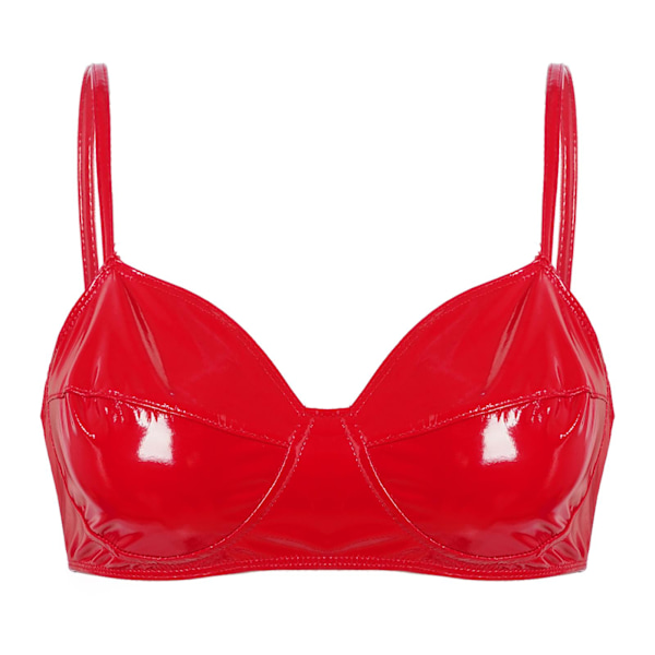 Naisten Wetlook Keinonahka Spagettiolkaimet Langaton Ei Pehmusteita Rintaliivit Topit Riemujuhlat Vaatteet Red 4XL