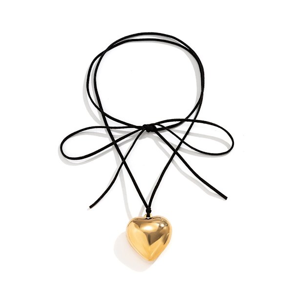 Goth Svart Fløyel Stort Hjerte Anheng Choker Halskjede for Kvinner Elegant Vev Knute Sløyfe Justerbart Kjede Nyttårs Smykker Small Heart