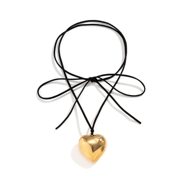 Goth Svart Fløyel Stort Hjerte Anheng Choker Halskjede for Kvinner Elegant Vev Knute Sløyfe Justerbart Kjede Nyttårs Smykker Velvet Chain Pink