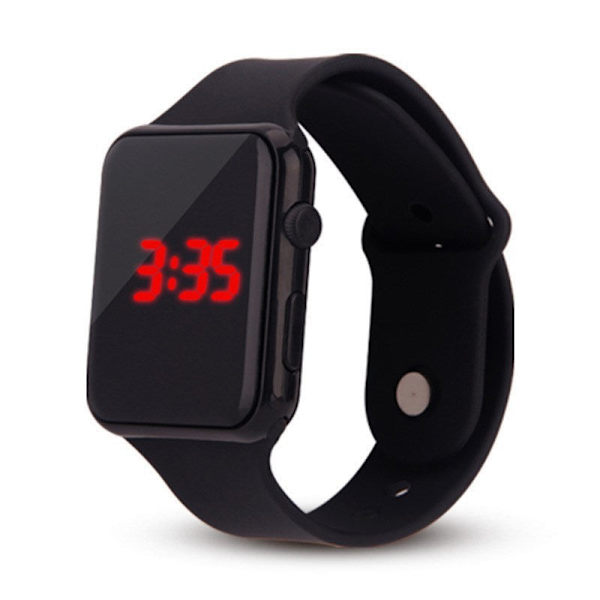 Apple Firkantet Mode Sports LED Silikone Elektronisk Børneur Black