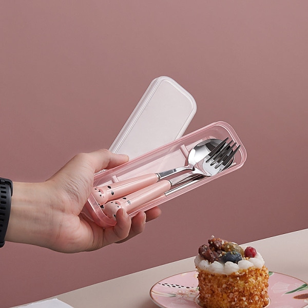 Servise Students Oppbevaringsboks Reisesett Barnas Rustfritt Stål Gaffel Skje og Spisepinner Sett Matcha Spoon chopsticks two-piece set
