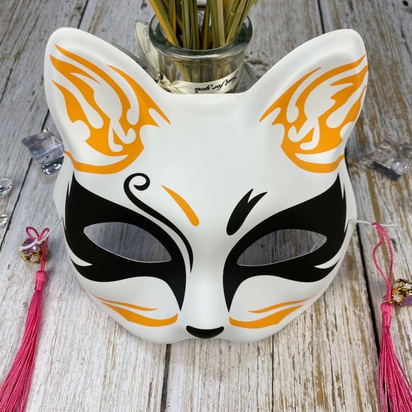 Japansk Maske Halvt Ansikt Håndmalt Katte Rev Maske Anime Demon Slayer Maskerade Halloween Festival Cosplay Prop 10