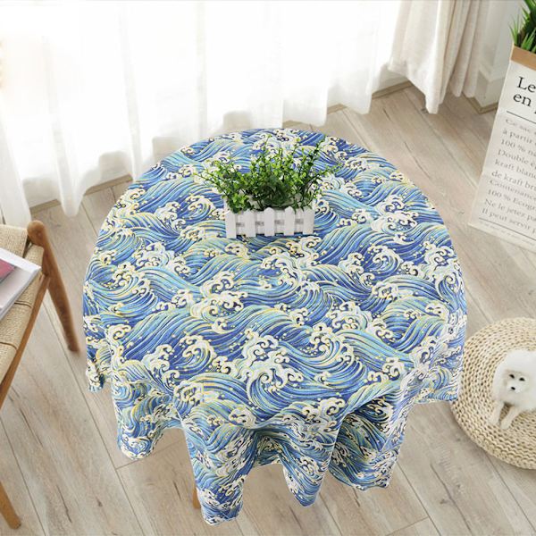 Japansk stil duk bomull lin rund bordduk nordisk borddeksel for hjem bryllupsfest dekorasjon trykt hvit gul C04 150cm