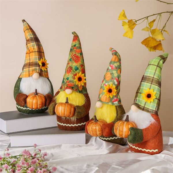 Kurpitsa-asusteet Kääpiöpehmolelu Söpö Halloween Kasvoton Kääpiötonttu Koriste Puutarhahuoneen Sisustus Kodin Tarvikkeet Yellow plaid hat