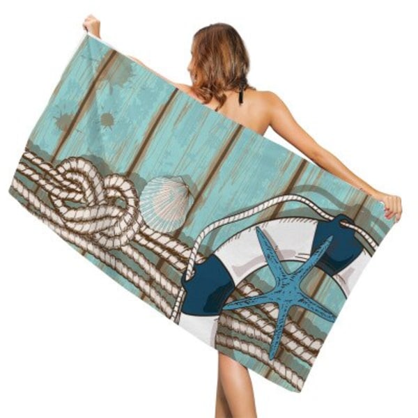 Ocean Series Kreativt Trykk Badehåndkle Utendørs Hurtigtørkende Svømming Surf Vannsport Håndkle Yoga Matte Strandstol Dekke Teppe 9 80x160m