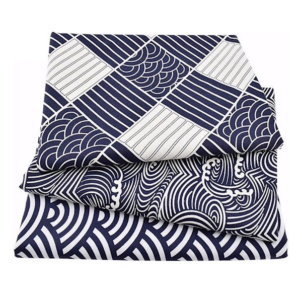 Japansk Stil Bomull Lin Bordduk Vaskbar Rektangulær Blå Havbølge Hjem Kaffe Spisebord Peis Mikrobølgeovn Dekke Checkered 140x140 cm
