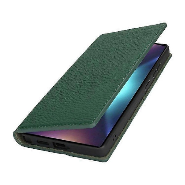 Plånboksfodral i äkta koläder med Litchi-textur för Samsung Galaxy S25 Ultra Green