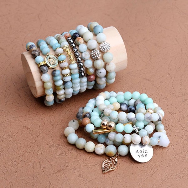 Mode Damarmband Matt Frostade Amazonitpärlor med Lotus OM Buddha Charm Yoga Armband 108 Mala Halsband Dropshipping style D