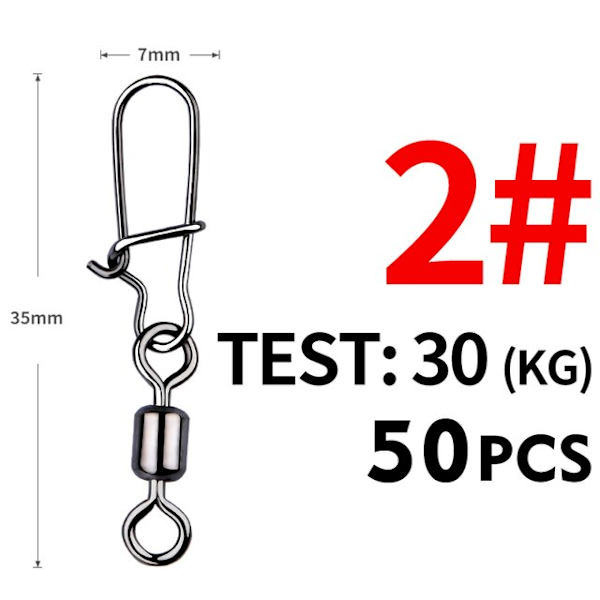 Fishhook 50 stk. Gjeddefiske Tilbehør Koblingsstift Lager Rullende Svivel Rustfritt Stål Snap Fiskekrok Lokkesvivler Utstyr Size1 41mm 30kg
