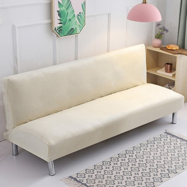 Plysjstoff Fold Armløs Sovesofa Trekk Sammenleggbart setetrekk Tykkere trekk Benk Sofabeskyttelse Elastisk Futon Trekk vinter Lemon L Size