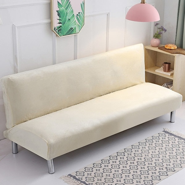 Plysjstoff Fold Armløs Sovesofa Trekk Sammenleggbart setetrekk Tykkere trekk Benk Sofabeskyttelse Elastisk Futon Trekk vinter Lemon S Size
