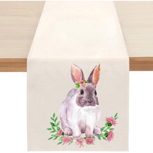 Søt naturlig jute burlap påskehare blomster egg ku trykt bordløper bordflagg duk stoffdeksel duk fest hjem dekor rectangle 33X90CM white 9