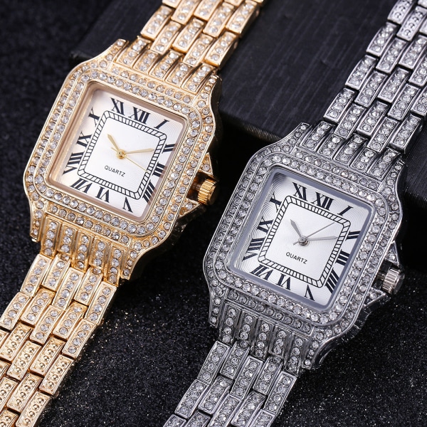 Watch Diamond Steel Strap Watch Clear Dial Roman Quartz Watch Watch med Diamond Dekorativ Watch Rose Gold