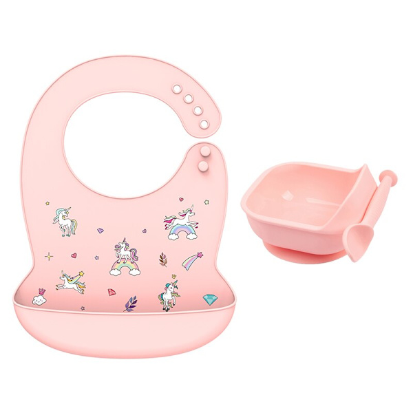 1 set Baby Silikon Matningsskål Livsmedelsgodkänd Spill-Säker Sugkopp Roterande Skål Lära Äta Servis Barn Tallrik pink cup set