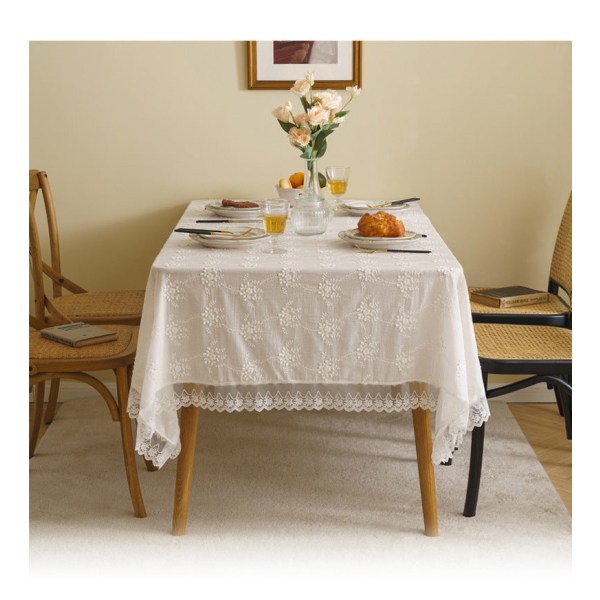 Amerikansk Bordsduk Ins Stil Ihålig Tredimensionell Broderad Rektangulär Bordsduk Konstnärlig Soffbordsduk Överdrag Handduk White 140 * 200cm