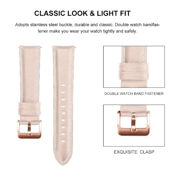 20 mm 22 mm Moderigtig Læder Urrem til Samsung Galaxy Watch Active 2 40 mm 44 mm Udskiftningsarmbånd Elegant Armlænke 4 Gray Active 2 40mm 44mm