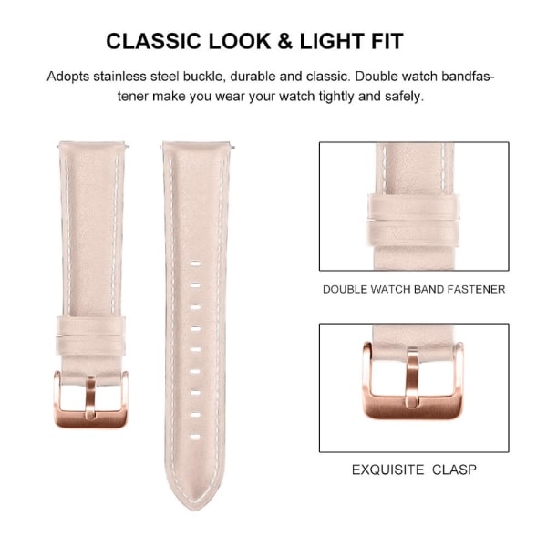 20mm 22mm Mode Läder Klockarmband för Samsung Galaxy Watch Active 2 40mm 44mm Ersättningsarmband Elegant Armband 4 Gray 20mm