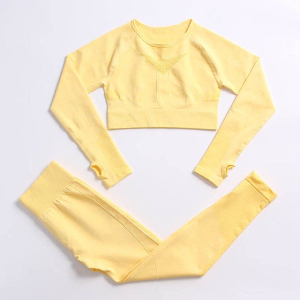 Yoga Set Träningskläder Träningsdräkt Höga Midjebyxor Sport-BH:ar För Kvinnor Bra Pants-Yellow XL
