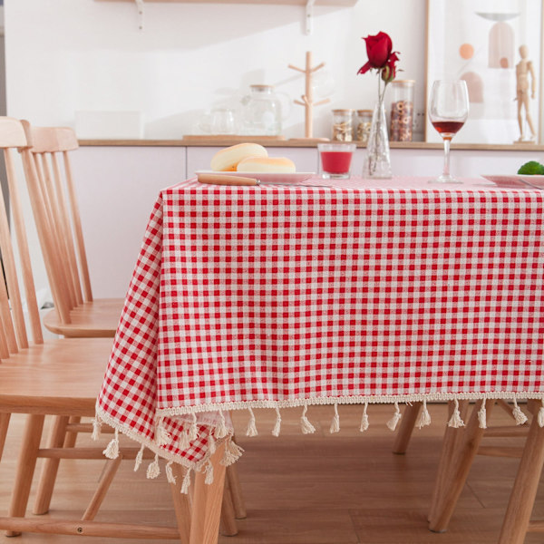 Bordsduk Bomull Linne Fräsch Litteratur och Konst Rutig Rektangulär Röd Bordsduk Red Plaid 140*160