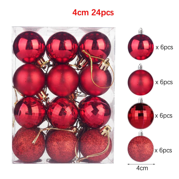 24 st Julgranskulor Ornament Plast Julgran Guld Röd Rosa Kula Hängande Dekor Juldekoration 2023 Navidad 4cm - red as picture