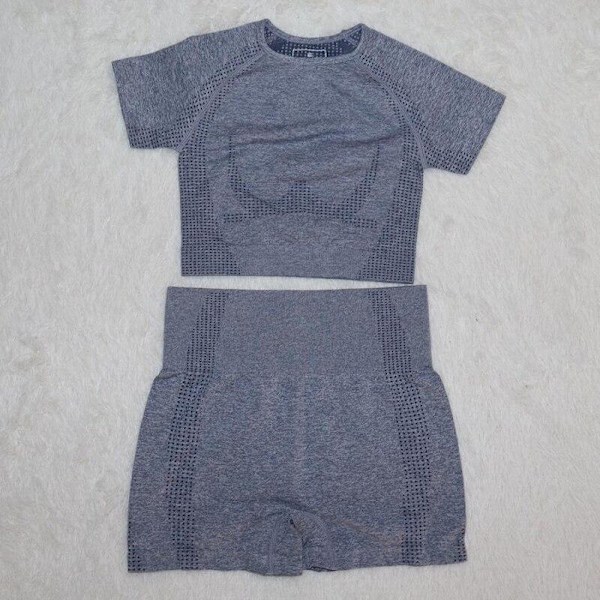 Joogasetit Fitness Urheilupuvut GYM Vaatteet verryttelypuku toppi Korkeavyötäröiset leggingsit naisille gray blue shorts set S