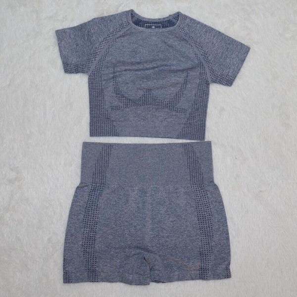 Yoga Set Träningskläder Sportset Gymkläder Träningsoverall Högmidjade Leggings För Kvinnor gray blue shorts set M
