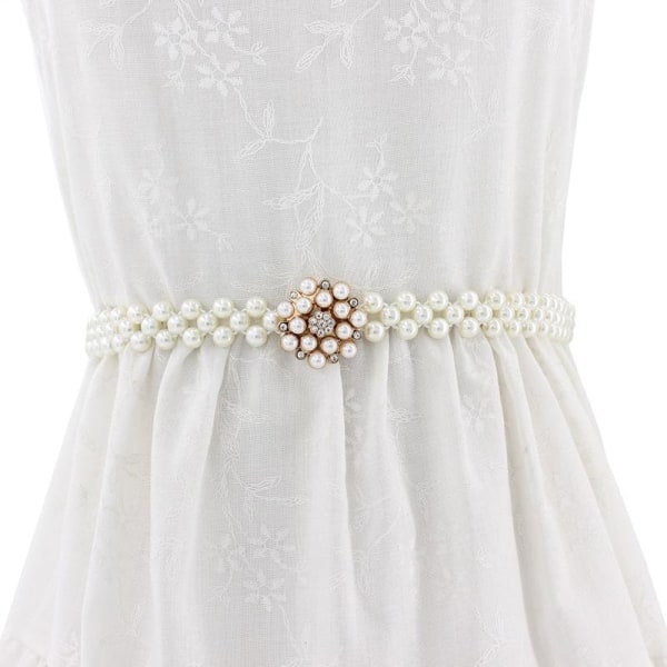 Kjede belte kjole dame elegant perle elastisk midjebelte hvitt belte stretch Like the picture J