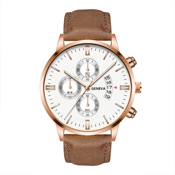 Klocka med läderarmband, kvartsur, modekalender, herrklocka, affärsklocka för män White Shell brown with white surface