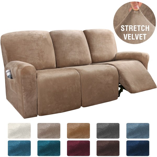 Stretch 1-2-3-sits All-inclusive Elastiska vilstolssoffor Cover Halkfritt Cabriolet Liggande Relax Fåtölj Cover Gray-Velvet 2 Seat Split 6 piece