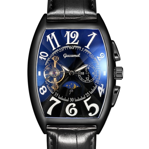 Herreklokke Tonneau Mekanisk Herreklokke Hjul Automatisk Utfyllende Mekanisk Klokke Black Shell black surface
