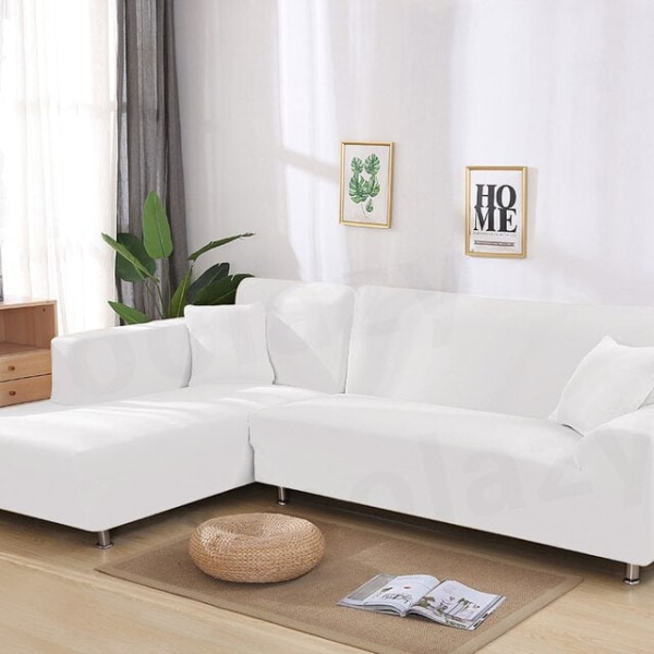 Grått Enfärgat Elastiskt Stretch Sofföverdrag Behöver Beställa 2 Delars Sofföverdrag Om L-stil fundas soffor con chaise longue Fodral för Soffa White 1-seat 90-140cm