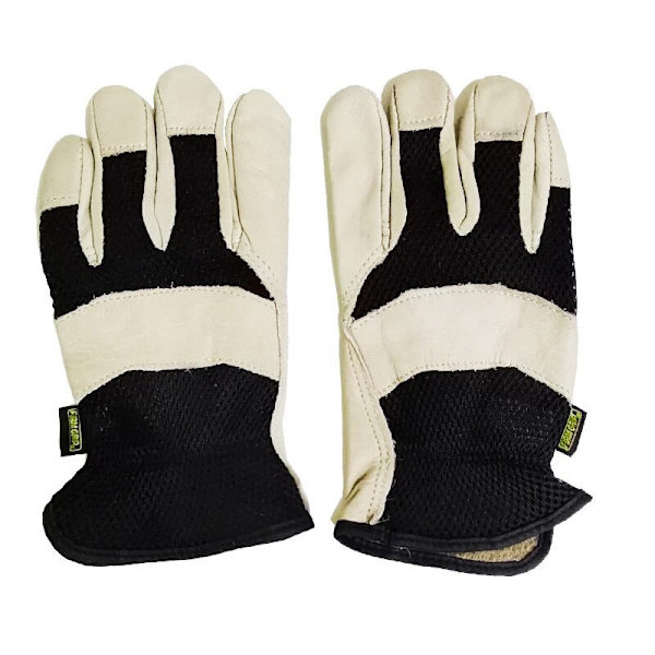 Kraftiga arbetshandskar i läder av koskinn, tål taggar, slitstarka och ventilerande, vattentäta trädgårdshandskar, handverktyg, mekanikerhandskar light khaki XL