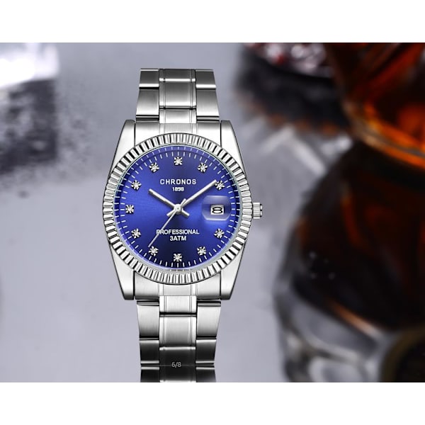Herreur med diamantoverflade, rustfri stållænke og vandtæt quartz ur CH2502