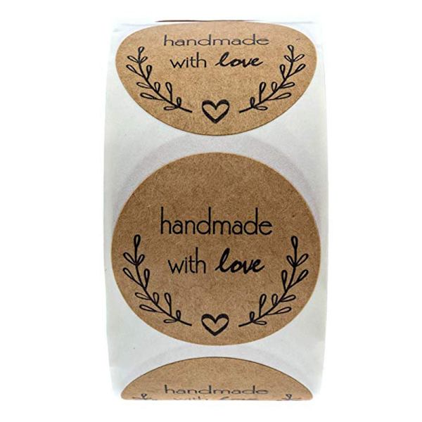 500 st Runda Etiketter Handgjorda Kraftpapper Förpackningsetikett för Godis Dragee Påse Presentförpackning Packpåse Bröllop Tack Etiketter 73-Kraft supporting