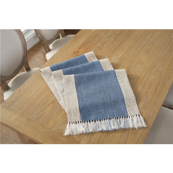 Ensfarvet Bordløper i Bomull og Lin med Dusker, Sengeløper, Søm, Spiseduk, Bomull Lin Zen Te-bord Bordløper Beige 38x 228cm (660g)