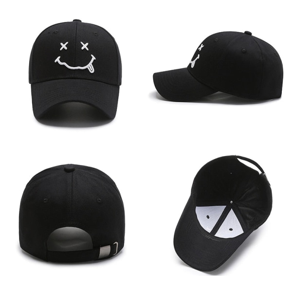 Baseballkepsar med broderat leende för damer Kpop Svart Bomull Justerbar Snapback Rolig Hip Hop Keps Höst Sol Pappa Hattar för Herr 07 Adjustable