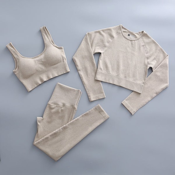 Yoga Sett Dame Treningsklær Høy Midje Yoga Bukser Treningsdress Dame Fitness Klær Top Pants Brown L
