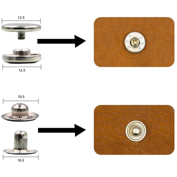 Snäppfästsats 12,5 mm metallsnäppknappar för kläder Hantverksväska Skor Krage Bälte Jeans Perfekt passform Justeringsknapp Gör-det-själv-skräddare 120PCS