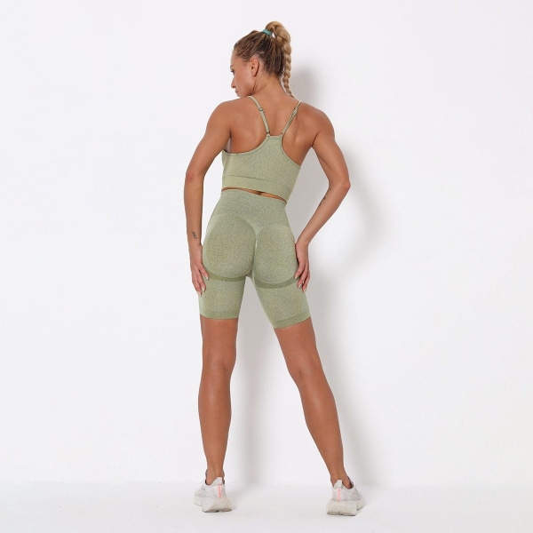 Yogaset Kort Fitness Suit Sportoutfit för kvinnor Armygreen shorts set L