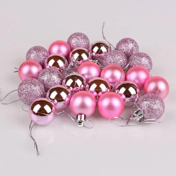 24 stk. Julekuler Ornament Plast Juletre Gull Rød Rosa Kule Anheng Hengende Dekor Juledekorasjon 2023 Navidad 3cm - red as picture