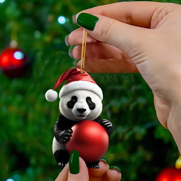 Kreativ bedårande tecknad Panda hem julgran hängande prydnader Akryl platt juldekorationer H One Size