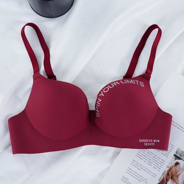 Plus Size Dam Seamless Ice Silk BH Letter Print BH Push Up Tank Top Mode Lingerie Bralette Sov-BH Bekväma Underkläder Wine red 38/85