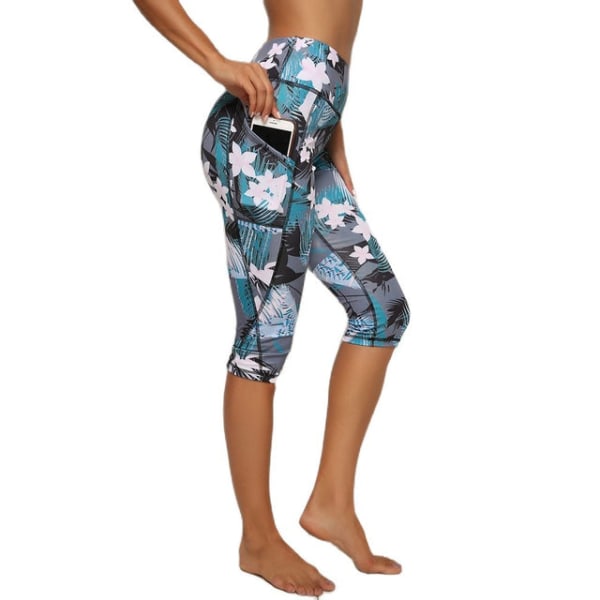 Yogabyxor Dam Fitness Yoga Gym Hög Midja Leggings 01Capri Print color L