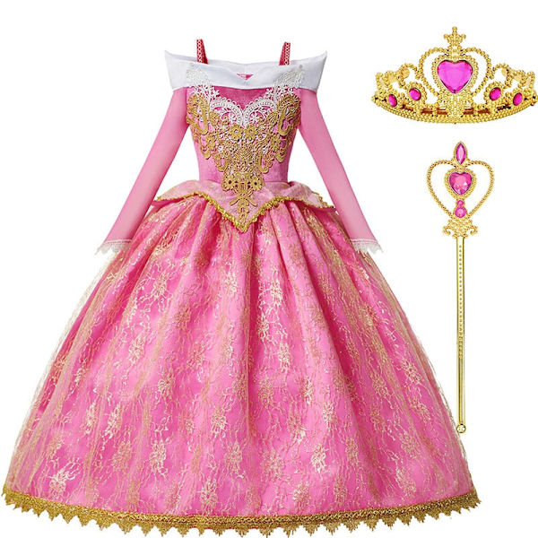 Prinsessa Ruusunen tyttöjen prinsessamekko lasten naamiaisasu cosplay Aurora ylellinen puku Halloween karnevaali verkkokangasvaatteet 7-8T (Tag 140) Aurora Set 3