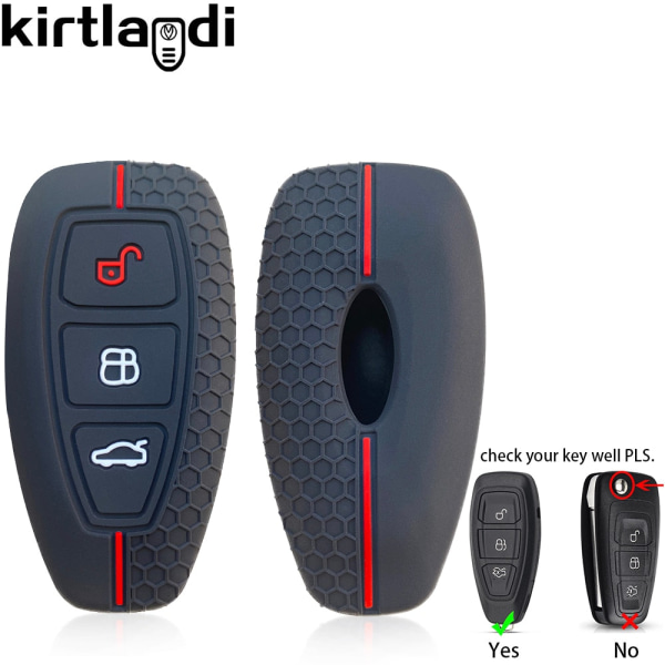 Silikoninen auton avaimen kotelo Ford Kuga Focus Mk3 Mk4 Mondeo Fiesta Titanium Ecosport Transit MK8 -malleille, kaukosäätimen suojus, lisätarvikkeet A black(bluline) 1PC