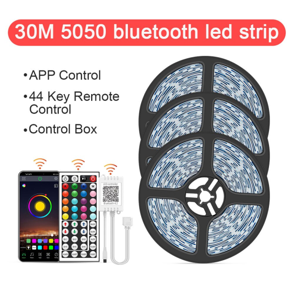 LED Strip Lys RGB 5050/SMD2835 Fleksibel Ribbon DIY Led Lysstripe RGB Tape Diode DC 12V bluetooth Julelys 5050 music 20key 20m 0 - 5W